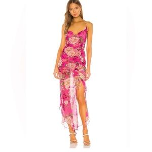 SAU LEE Freida Silk Dress Fuchsia Pink Multi